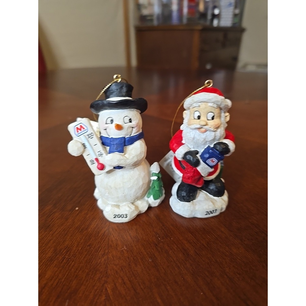2-2003 Marathon Series 3, Snowman & Santa Clause Christmas Ornament Collectibles
